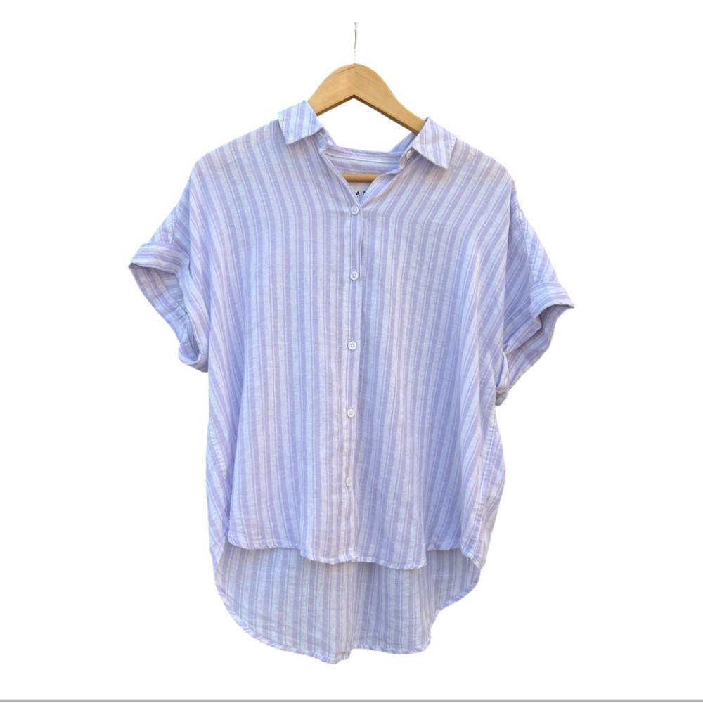 Lola River Women's Large‎ Vintage Lavender Striped High Low Linen  Blouse